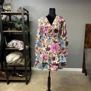 Vineyard Vines ruffle tunic mini dress womens small floral long sleeve garden